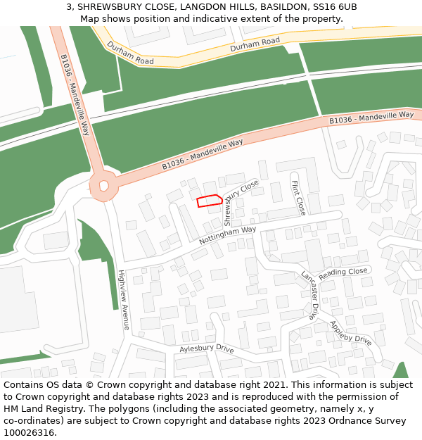 3, SHREWSBURY CLOSE, LANGDON HILLS, BASILDON, SS16 6UB: Location map and indicative extent of plot