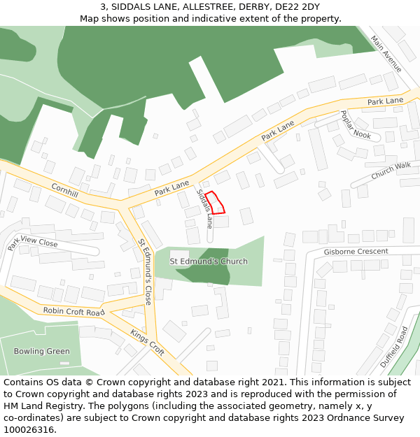 3, SIDDALS LANE, ALLESTREE, DERBY, DE22 2DY: Location map and indicative extent of plot