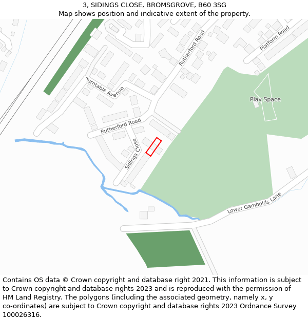 3, SIDINGS CLOSE, BROMSGROVE, B60 3SG: Location map and indicative extent of plot