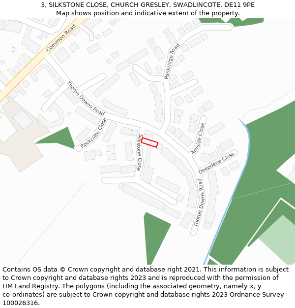 3, SILKSTONE CLOSE, CHURCH GRESLEY, SWADLINCOTE, DE11 9PE: Location map and indicative extent of plot