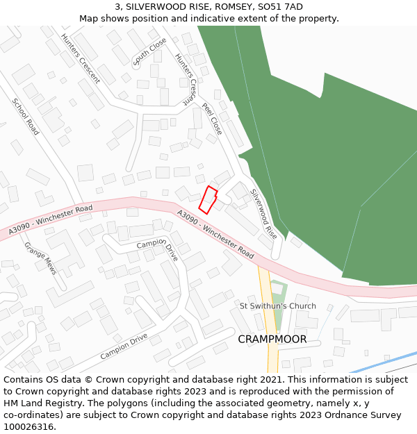 3, SILVERWOOD RISE, ROMSEY, SO51 7AD: Location map and indicative extent of plot