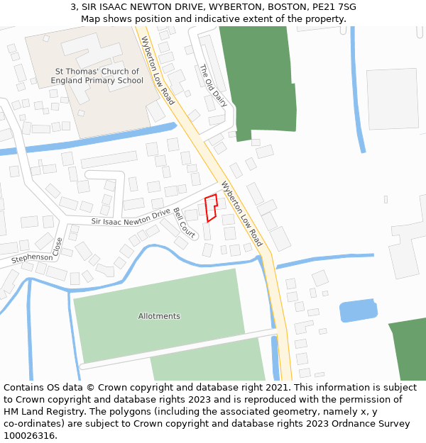 3, SIR ISAAC NEWTON DRIVE, WYBERTON, BOSTON, PE21 7SG: Location map and indicative extent of plot