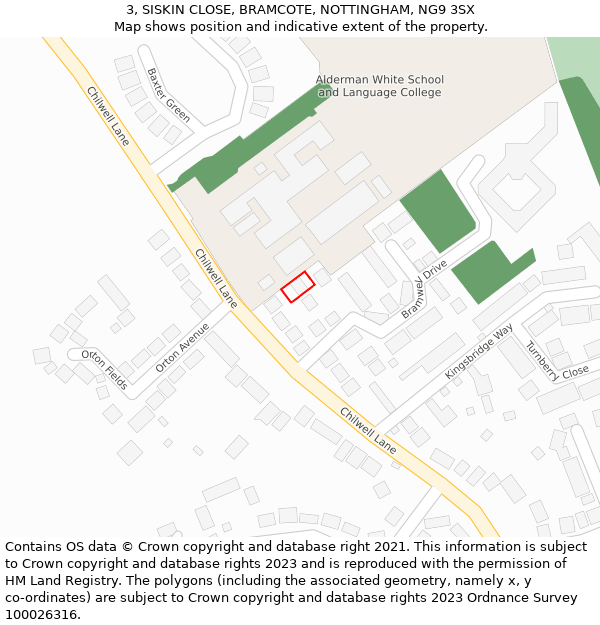 3, SISKIN CLOSE, BRAMCOTE, NOTTINGHAM, NG9 3SX: Location map and indicative extent of plot