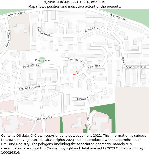 3, SISKIN ROAD, SOUTHSEA, PO4 8UG: Location map and indicative extent of plot