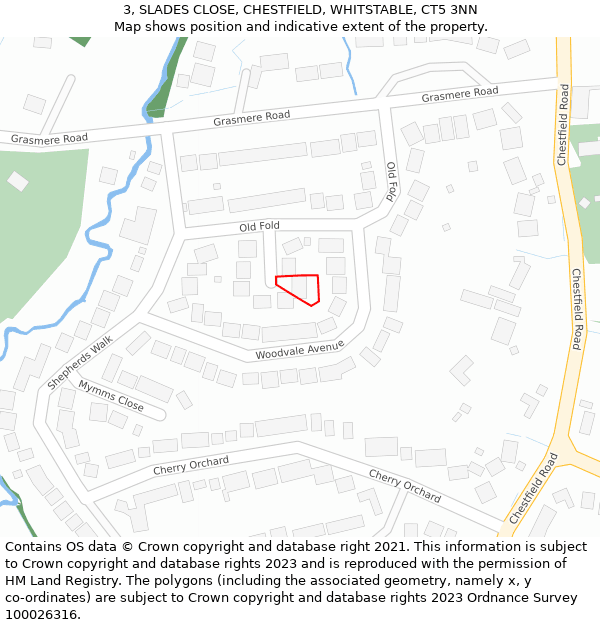 3, SLADES CLOSE, CHESTFIELD, WHITSTABLE, CT5 3NN: Location map and indicative extent of plot