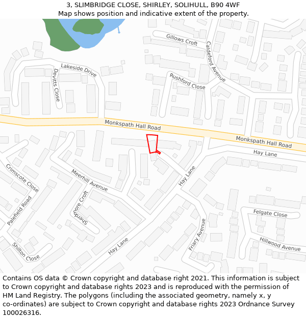 3, SLIMBRIDGE CLOSE, SHIRLEY, SOLIHULL, B90 4WF: Location map and indicative extent of plot