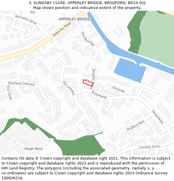 3, SLINGSBY CLOSE, APPERLEY BRIDGE, BRADFORD, BD10 0UJ: Location map and indicative extent of plot