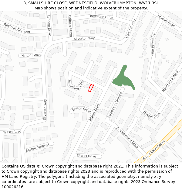 3, SMALLSHIRE CLOSE, WEDNESFIELD, WOLVERHAMPTON, WV11 3SL: Location map and indicative extent of plot