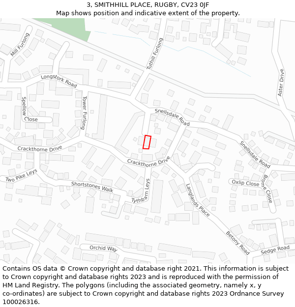 3, SMITHHILL PLACE, RUGBY, CV23 0JF: Location map and indicative extent of plot