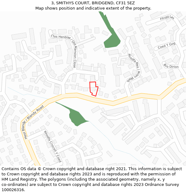 3, SMITHYS COURT, BRIDGEND, CF31 5EZ: Location map and indicative extent of plot