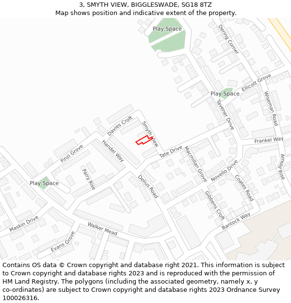 3, SMYTH VIEW, BIGGLESWADE, SG18 8TZ: Location map and indicative extent of plot