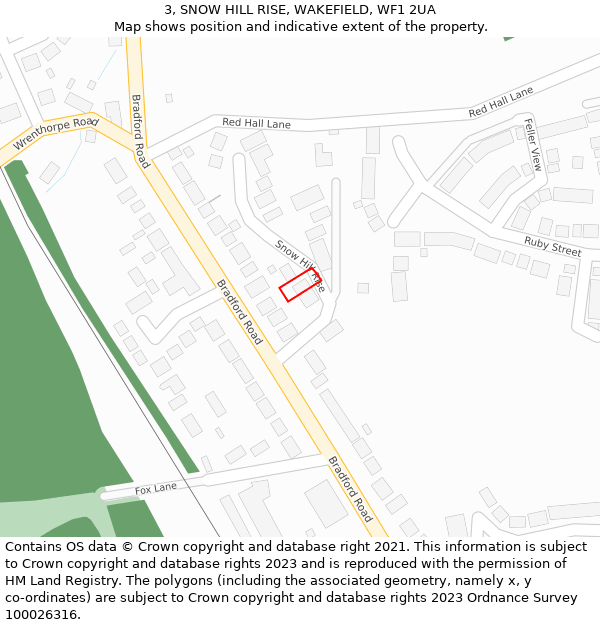 3, SNOW HILL RISE, WAKEFIELD, WF1 2UA: Location map and indicative extent of plot