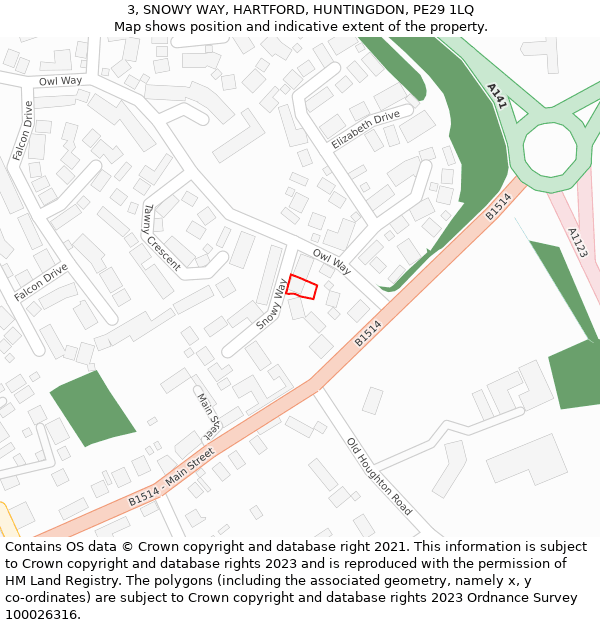 3, SNOWY WAY, HARTFORD, HUNTINGDON, PE29 1LQ: Location map and indicative extent of plot