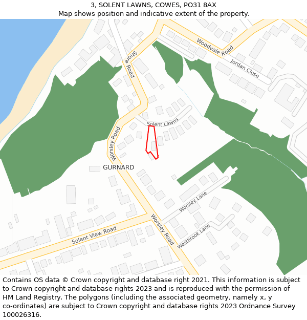 3, SOLENT LAWNS, COWES, PO31 8AX: Location map and indicative extent of plot