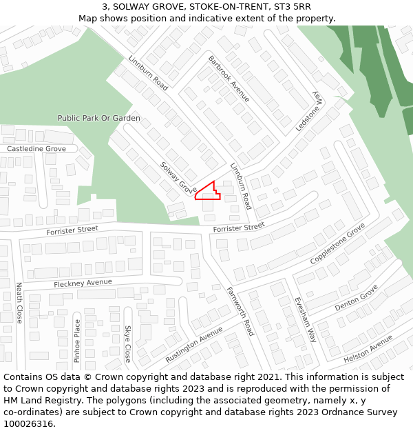 3, SOLWAY GROVE, STOKE-ON-TRENT, ST3 5RR: Location map and indicative extent of plot