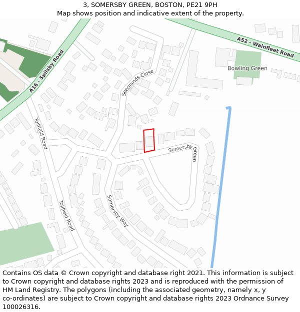 3, SOMERSBY GREEN, BOSTON, PE21 9PH: Location map and indicative extent of plot