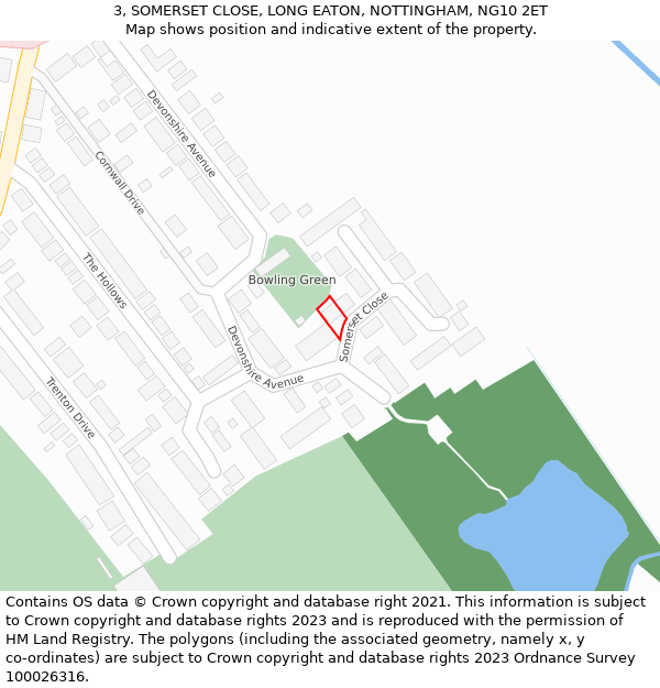 3, SOMERSET CLOSE, LONG EATON, NOTTINGHAM, NG10 2ET: Location map and indicative extent of plot