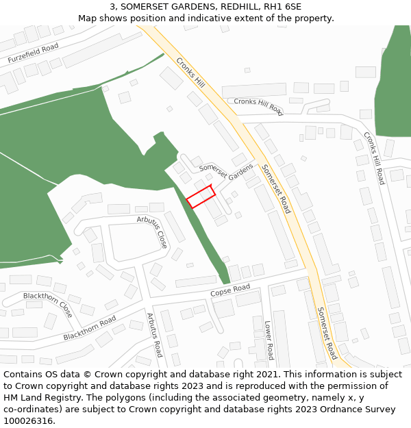 3, SOMERSET GARDENS, REDHILL, RH1 6SE: Location map and indicative extent of plot