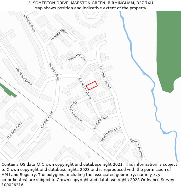 3, SOMERTON DRIVE, MARSTON GREEN, BIRMINGHAM, B37 7XH: Location map and indicative extent of plot