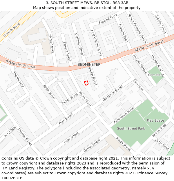 3, SOUTH STREET MEWS, BRISTOL, BS3 3AR: Location map and indicative extent of plot