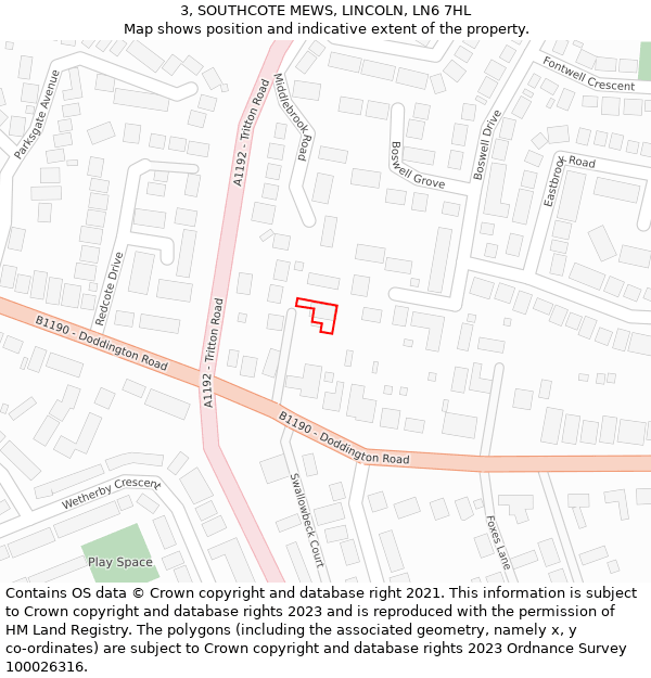 3, SOUTHCOTE MEWS, LINCOLN, LN6 7HL: Location map and indicative extent of plot