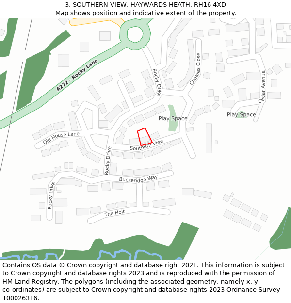 3, SOUTHERN VIEW, HAYWARDS HEATH, RH16 4XD: Location map and indicative extent of plot