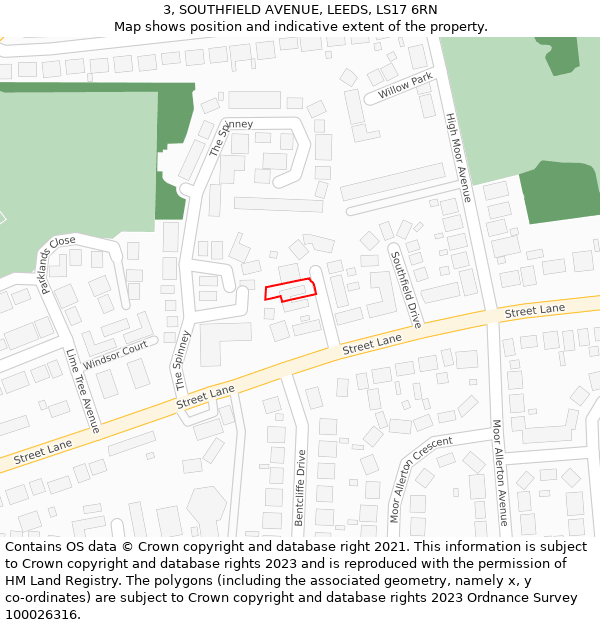 3, SOUTHFIELD AVENUE, LEEDS, LS17 6RN: Location map and indicative extent of plot