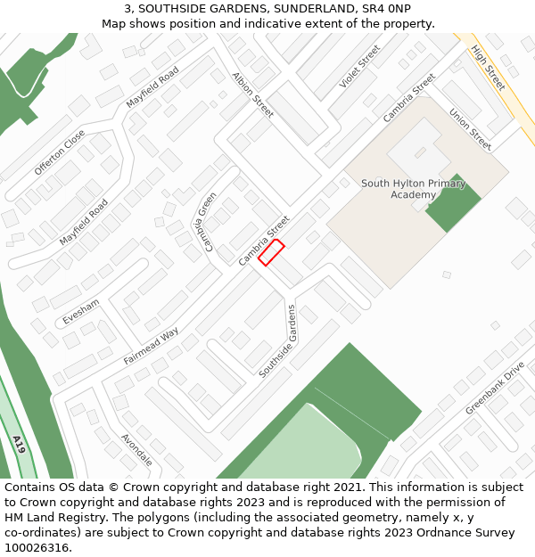3, SOUTHSIDE GARDENS, SUNDERLAND, SR4 0NP: Location map and indicative extent of plot