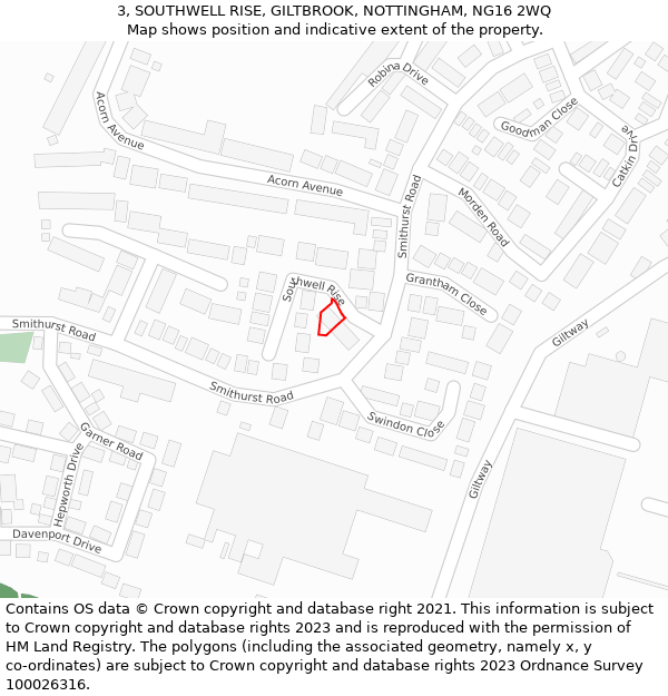 3, SOUTHWELL RISE, GILTBROOK, NOTTINGHAM, NG16 2WQ: Location map and indicative extent of plot