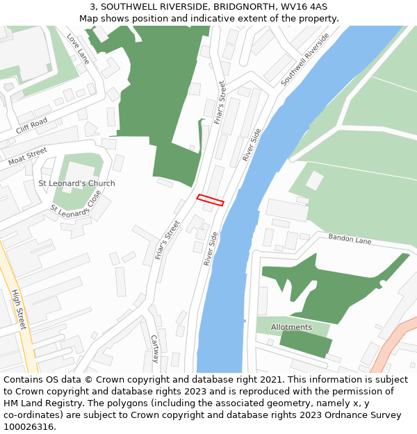 3, SOUTHWELL RIVERSIDE, BRIDGNORTH, WV16 4AS: Location map and indicative extent of plot