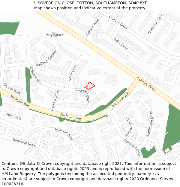 3, SOVEREIGN CLOSE, TOTTON, SOUTHAMPTON, SO40 8XP: Location map and indicative extent of plot