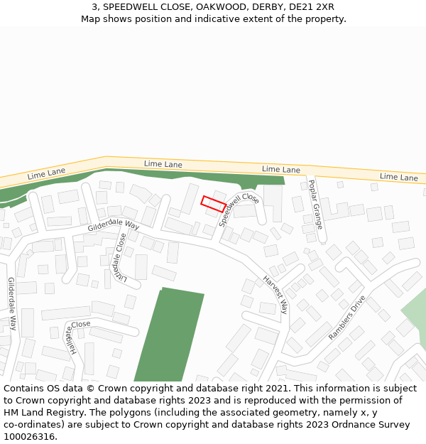 3, SPEEDWELL CLOSE, OAKWOOD, DERBY, DE21 2XR: Location map and indicative extent of plot