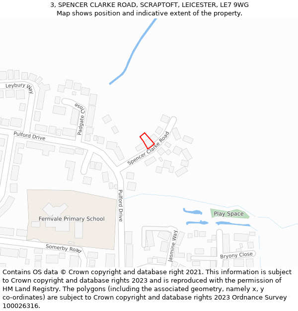 3, SPENCER CLARKE ROAD, SCRAPTOFT, LEICESTER, LE7 9WG: Location map and indicative extent of plot