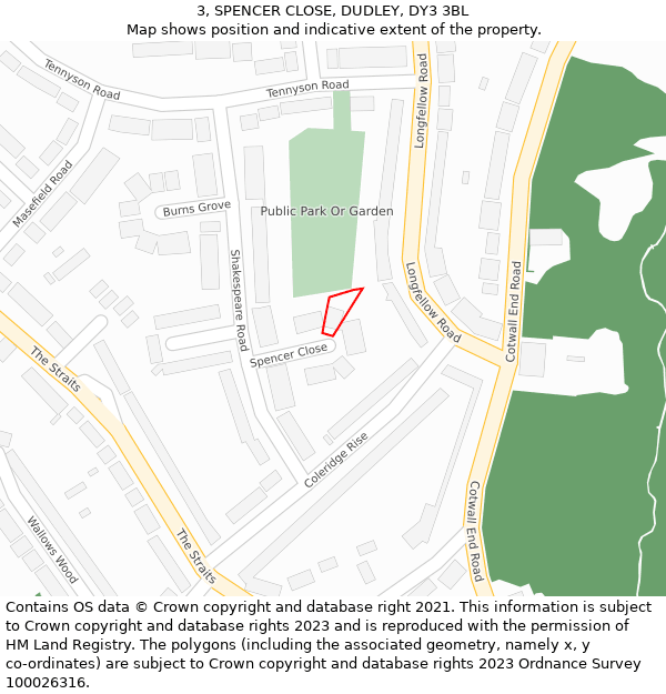 3, SPENCER CLOSE, DUDLEY, DY3 3BL: Location map and indicative extent of plot