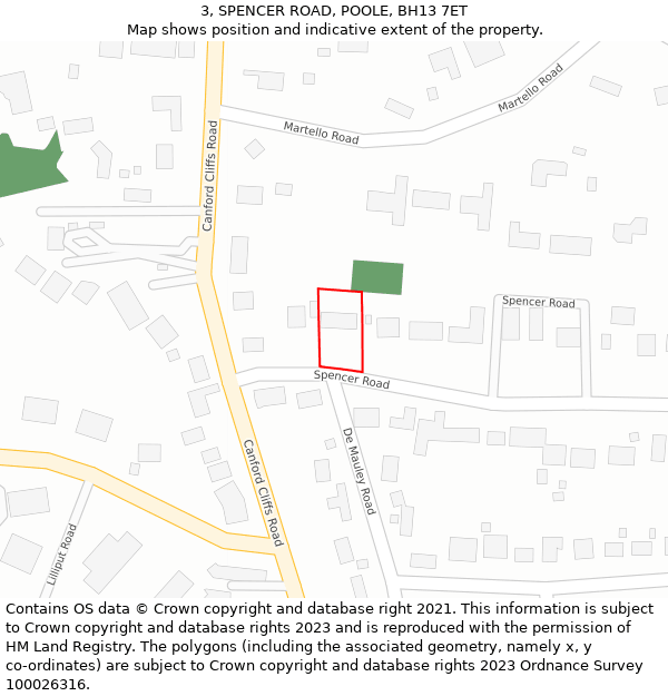3, SPENCER ROAD, POOLE, BH13 7ET: Location map and indicative extent of plot