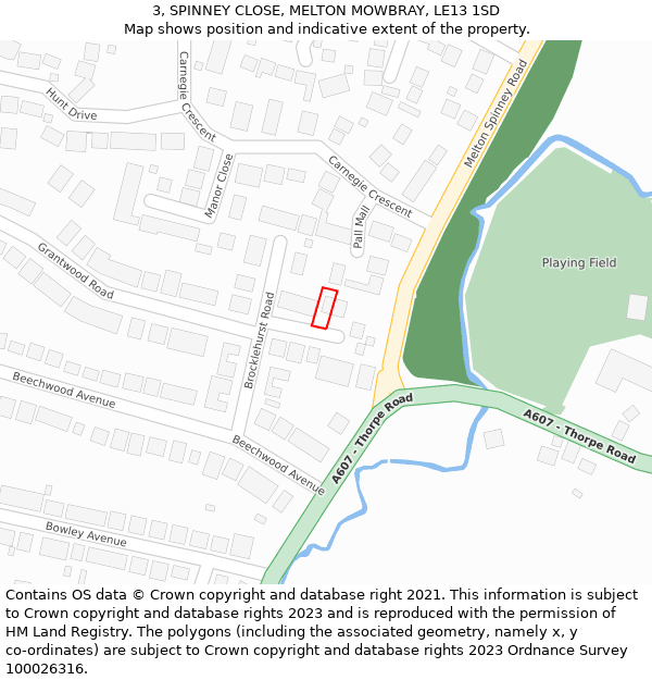 3, SPINNEY CLOSE, MELTON MOWBRAY, LE13 1SD: Location map and indicative extent of plot