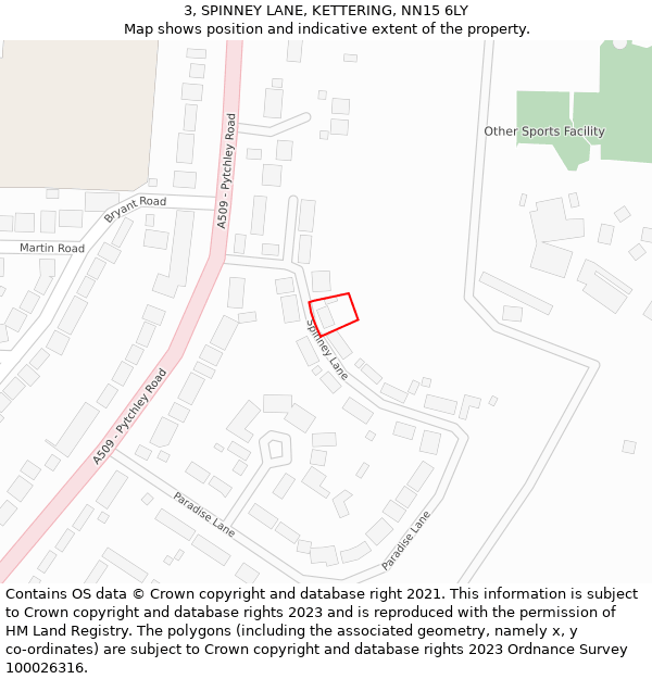 3, SPINNEY LANE, KETTERING, NN15 6LY: Location map and indicative extent of plot