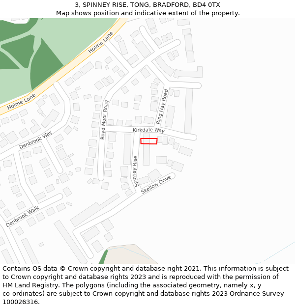 3, SPINNEY RISE, TONG, BRADFORD, BD4 0TX: Location map and indicative extent of plot