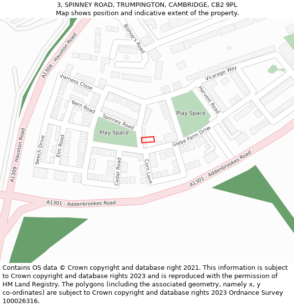 3, SPINNEY ROAD, TRUMPINGTON, CAMBRIDGE, CB2 9PL: Location map and indicative extent of plot