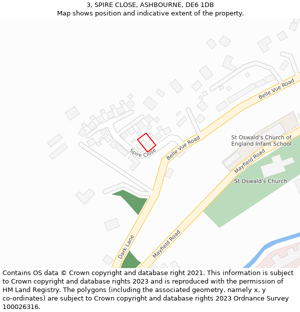 3, SPIRE CLOSE, ASHBOURNE, DE6 1DB: Location map and indicative extent of plot