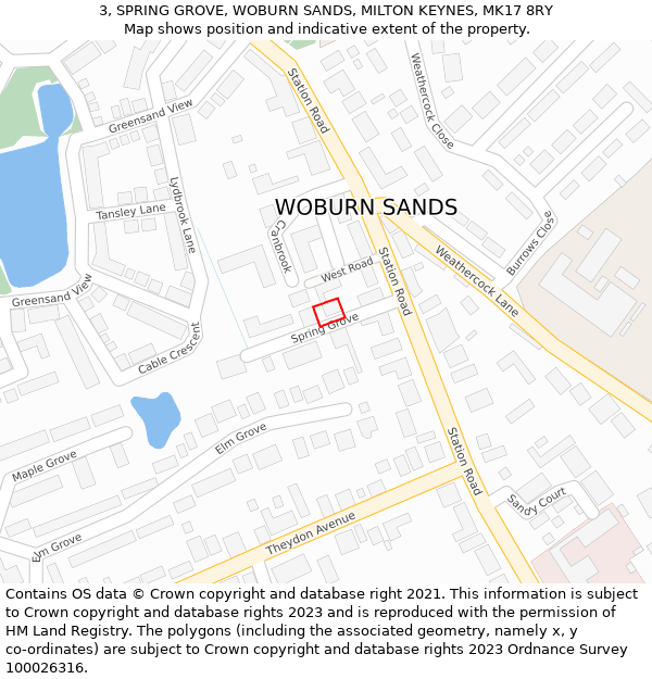 3, SPRING GROVE, WOBURN SANDS, MILTON KEYNES, MK17 8RY: Location map and indicative extent of plot