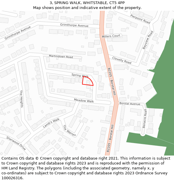 3, SPRING WALK, WHITSTABLE, CT5 4PP: Location map and indicative extent of plot