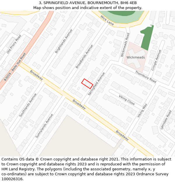 3, SPRINGFIELD AVENUE, BOURNEMOUTH, BH6 4EB: Location map and indicative extent of plot