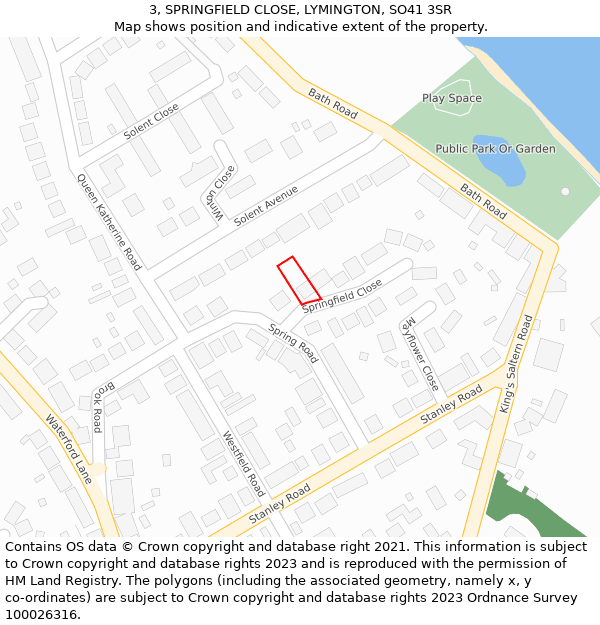 3, SPRINGFIELD CLOSE, LYMINGTON, SO41 3SR: Location map and indicative extent of plot