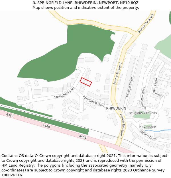 3, SPRINGFIELD LANE, RHIWDERIN, NEWPORT, NP10 8QZ: Location map and indicative extent of plot