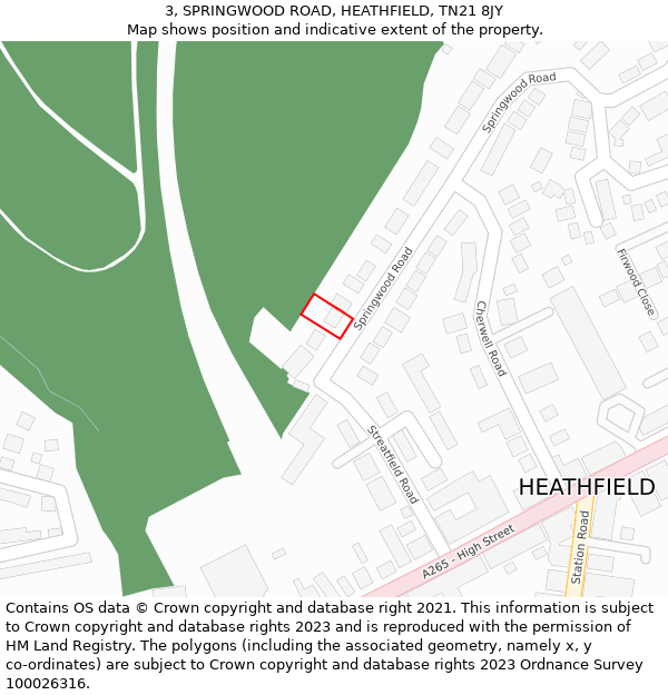 3, SPRINGWOOD ROAD, HEATHFIELD, TN21 8JY: Location map and indicative extent of plot