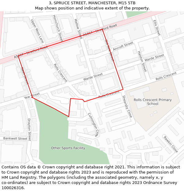 3, SPRUCE STREET, MANCHESTER, M15 5TB: Location map and indicative extent of plot