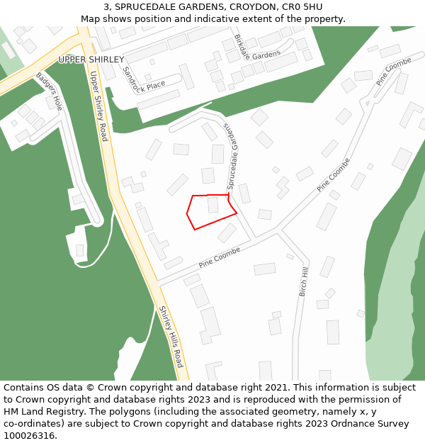 3, SPRUCEDALE GARDENS, CROYDON, CR0 5HU: Location map and indicative extent of plot