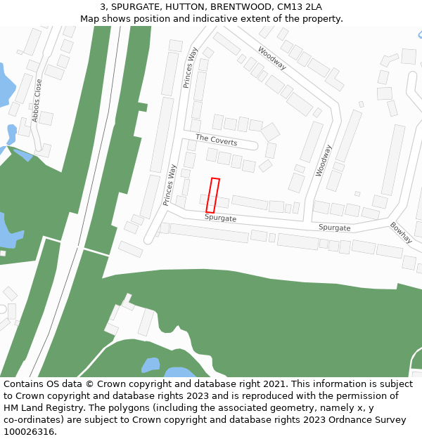 3, SPURGATE, HUTTON, BRENTWOOD, CM13 2LA: Location map and indicative extent of plot