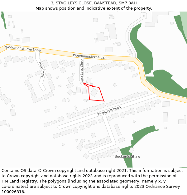 3, STAG LEYS CLOSE, BANSTEAD, SM7 3AH: Location map and indicative extent of plot